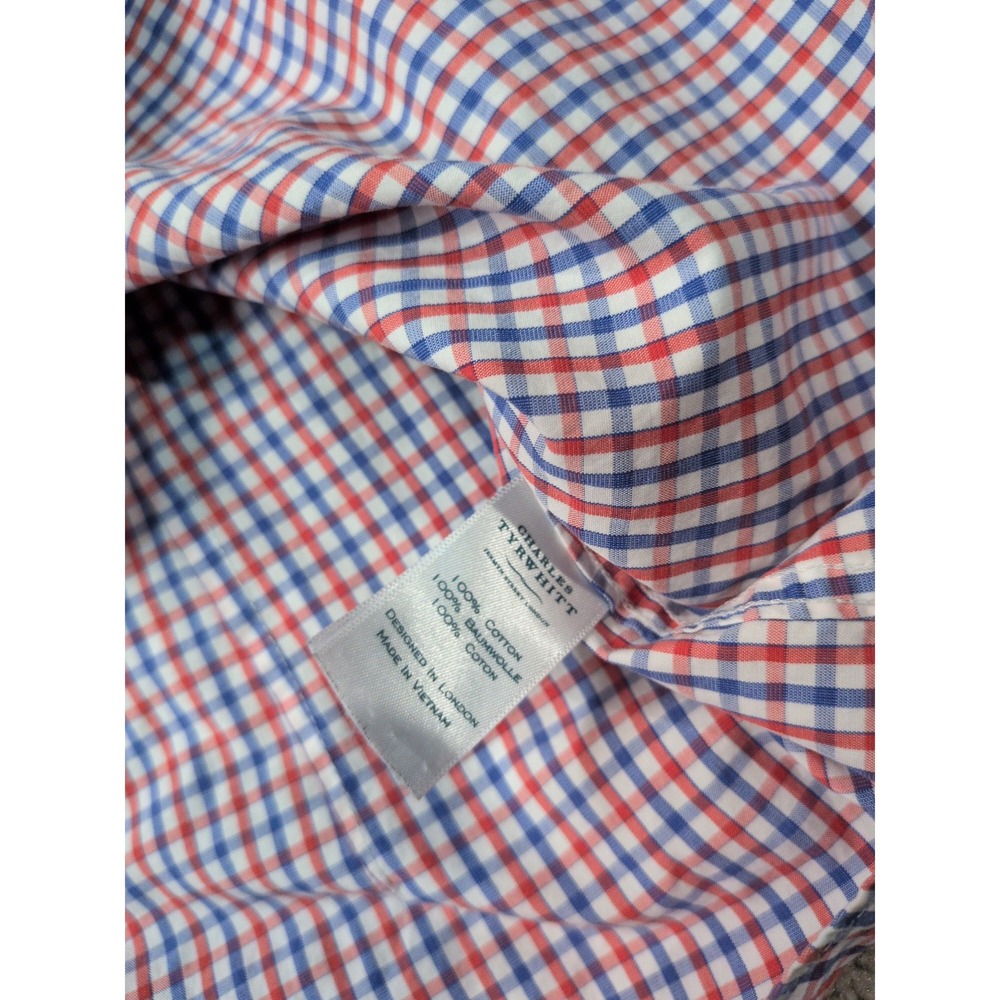 Charles Tyrwhitt Mens Extra Slim Fit Gingham Check Shirt Red‎ Blue 15.5 33 39 84 - Picture 6 of 7